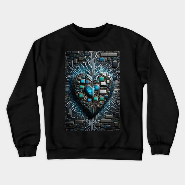 Valentine's Day CPU Motherboard Heart Crewneck Sweatshirt by FurryBallBunny